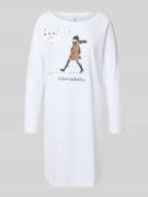 LOUIS & LOUISA Nachthemd mit Motiv-Print Modell 'Schmusekatze' in Weis...