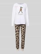 LOUIS & LOUISA Pyjama mit Motiv-Print Modell 'Schmusekatze' in Offwhit...
