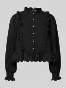 Neo Noir Langarmbluse mit Knopfleiste in Black, Größe 34