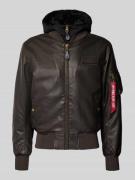 Alpha Industries Regular Fit Jacke in Leder-Optik mit Kapuze in Dunkel...