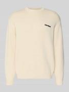 REVIEW Strickpullover mit Label-Stitching in Ecru, Größe XL