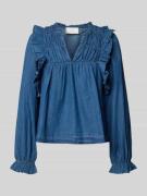 Neo Noir Regular Fit Jeansbluse mit Rüschen Modell 'Janis' in Blau, Gr...