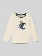 Steiff Regular Fit Longsleeve mit Teddybär-Print in Ecru, Größe 104