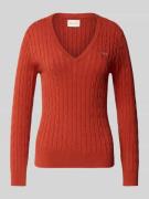 Gant Strickpullover mit gerippten Abschlüssen in Rostrot, Größe L