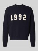 REVIEW Strickpullover mit gerippten Abschlüssen in Marine, Größe S