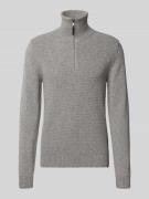 MAERZ Muenchen Strickpullover mit Troyer-Kragen in Mittelgrau, Größe 4...