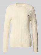 Gant Strickpullover mit Zopfmuster und Label-Stitching in Offwhite, Gr...