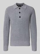 bugatti Strickpullover mit Umlegekragen und Knopfleiste in Mittelgrau,...