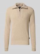 bugatti Troyer aus Woll-Mix mit Label-Detail in Sand, Größe L