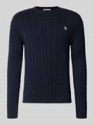 REVIEW Slim Fit Strickpullover mit Zopfmuster in Marine, Größe XXL