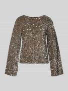 Pieces Regular Fit Langarmbluse mit Pailletten Modell 'KAM' in Taupe, ...