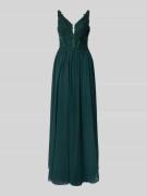 Luxuar Abendkleid mit Spitzenbesatz und Ziersteinen in Dunkelgruen, Gr...