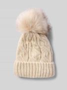 Kurt Beines Strickmütze mit breitem Umschlag und Bommel in Beige, Größ...