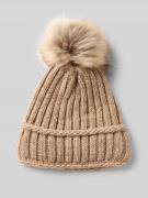 Kurt Beines Strickmütze mit Woll-Anteil und Bommel in Taupe, Größe 1