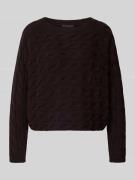 Oui Strickpullover mit Zopfmuster und Rundhalsausschnitt in Dunkelbrau...