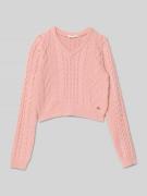 Guess Cropped Strickpullover mit Label-Detail in Rosa, Größe 128