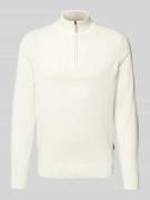 bugatti Strickpullover mit Stehkragen in Offwhite, Größe L