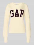 GAP Strickpullover mit Logo und Rundhalsausschnitt in Weiss, Größe L