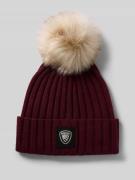 Blauer Usa Strickmütze mit Bommel und Label-Detail Modell 'LIFE' in Bo...