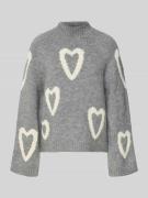 More & More Oversized Strickpullover mit Stehkragen in Mittelgrau, Grö...