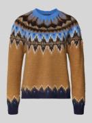 Oui Norwegerpullover mit Rundhalsausschnitt in Camel, Größe 44