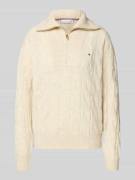 Tommy Hilfiger Regular Fit Troyer aus reiner Wolle in Ecru, Größe L