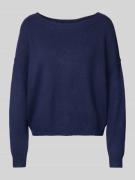 Review Strickpullover mit tiefem U-Boot Ausschnitt in Dunkelblau Melan...