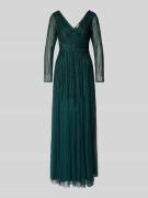 LACE & BEADS Abendkleid mit V-Ausschnitt in Dunkelgruen, Größe M