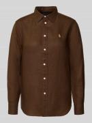 Polo Ralph Lauren Hemdbluse aus reinem Leinen in Dunkelbraun, Größe L