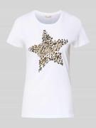 Liu Jo White T-Shirt mit Label-Print und Ziersteinbesatz in Weiss, Grö...