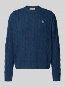 REVIEW Strickpullover mit Zopfmuster und Label-Stitching in Dunkelblau...