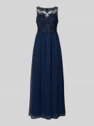 Laona Abendkleid mit Ziersteinen und floralen Stickereien in Dunkelbla...