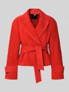 Marc Cain Lederjacke mit Bindegürtel in Rot, Größe 34