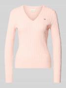 Gant Strickpullover mit Zopfmuster und Label-Stitching in Rosa, Größe ...