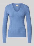 Gant Strickpullover mit Zopfmuster und Label-Stitching in Hellblau, Gr...