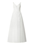 Mascara Abendkleid mit floralen Stickereien in Offwhite, Größe 38