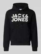 Jack & Jones Hoodie mit Label-Print und Känguru-Tasche in Black, Größe...