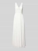 Mascara Abendkleid mit Spitze und V-Ausschnitt in Ecru, Größe 42