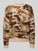 REVIEW Strickpullover mit gerippten Abschlüssen in Taupe, Größe S