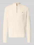 Fynch-Hatton Strickpullover mit kurzem Reißverschluss in Offwhite, Grö...