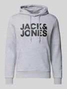 Jack & Jones Hoodie mit Label-Print und Känguru-Tasche in Hellgrau Mel...