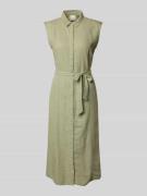 ICHI Hemdblusenkleid aus Leinen-Viskose-Mix mit Bindegürtel in Schilf,...