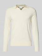 Profuomo Slim Fit Poloshirt mit V-Ausschnitt in Offwhite, Größe L