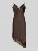 Neo Noir Kleid aus Satin mit Spitze Modell 'Sorelle' in Dunkelbraun, G...