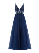 Mascara Abendkleid mit Strasssteinen in Dunkelblau, Größe 36