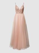 Unique Abendkleid mit Zierstein- und Paillettenbesatz in Lachs, Größe ...