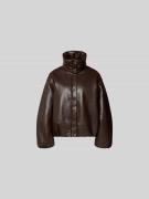 Anine Bing Oversized Jacke mit Leder-Anteil in Dunkelbraun, Größe L