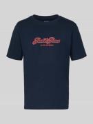 Jack & Jones Regular Fit T-Shirt mit Logo-Print in Marine, Größe L
