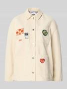 Jake*s Casual Regular Fit Hemdjacke mit Motiv-Patches in Ecru, Größe L
