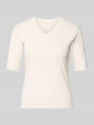 Christian Berg Woman T-Shirt mit V-Ausschnitt in Ecru, Größe L